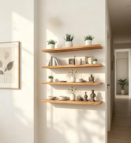 HXSWY 24 Inch Rustic Farmhouse Floating Wall Shelves Set of 4 Light Brown - Solid Wood