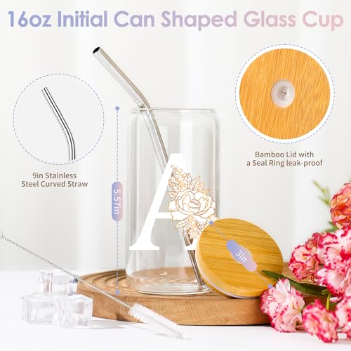 Personalized 16 Oz Glass Cup with Lid & Straw - Color-Changing Initial Gift (A-16OZ SENTVEND)