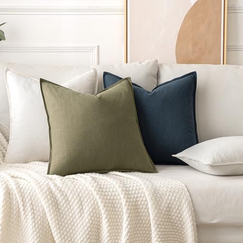 Euro Sham Pillow Covers 26x26 Cream White Set of 2 Linen Cotton Flange Edges