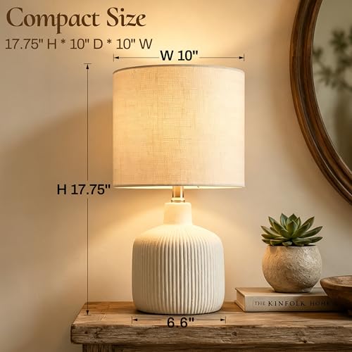 Ceramic Table Lamp Off-White 17.75" Rustic Farmhouse Decor - KAWOTI