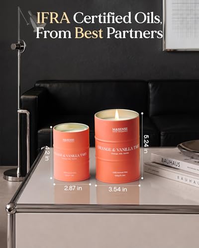 M&SENSE Orange Vanilla Tart Soy Candle 21.2oz - 120H Burn Time, Non-Toxic