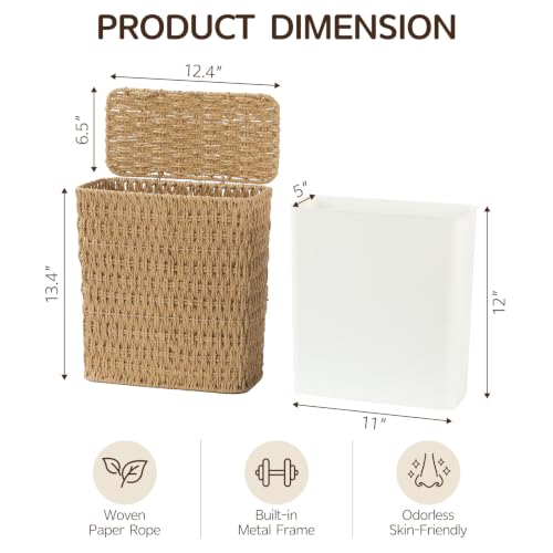 Endymion 3 Gallon Wicker Trash Can with Lid - Neutral Paper Rope Bathroom Waste Bin