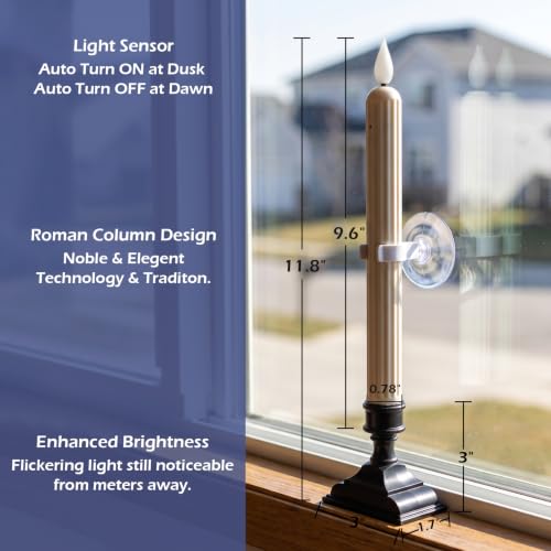 GenSwin C-Ivory 6 Pack Window Flameless Taper Candles with Dusk to Dawn Sensor