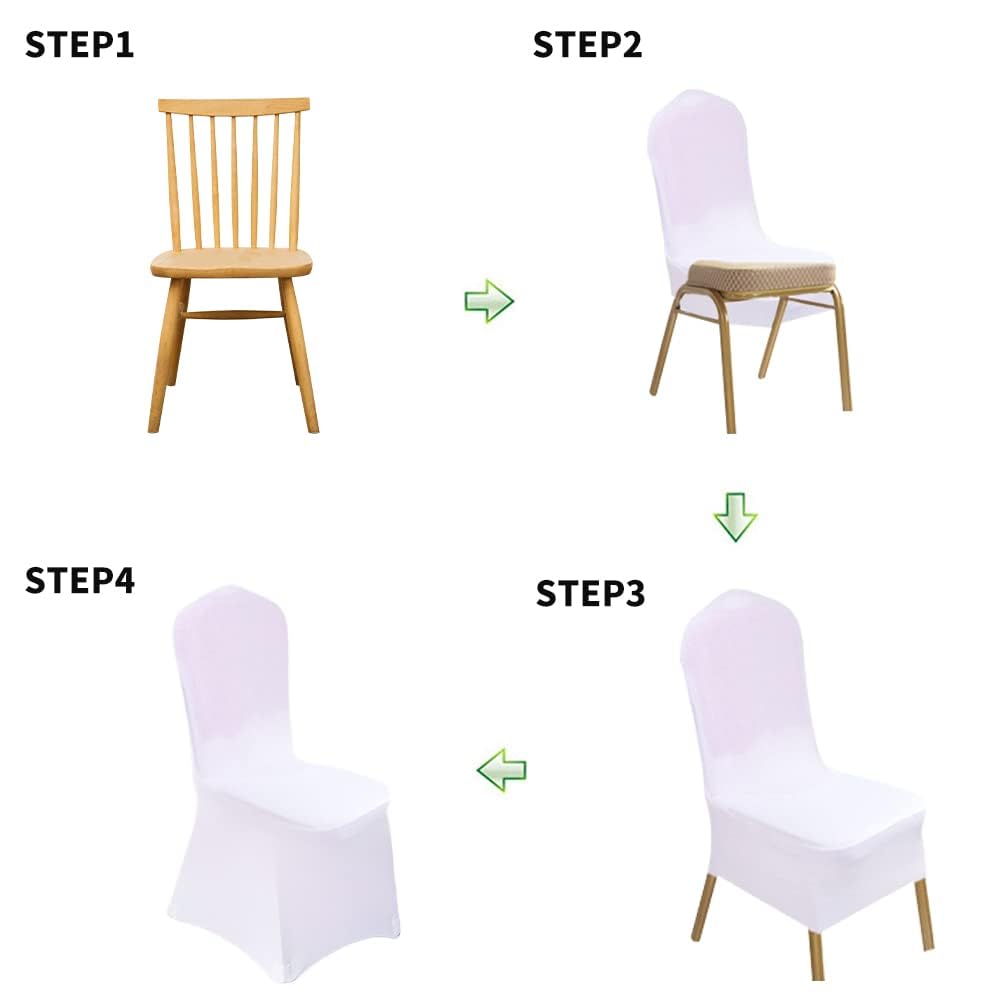 100 Pcs White Washable Removable Universal for Wedding Party Dining Banquet Polyester Spandex Stretch Slipcovers Chair Covers