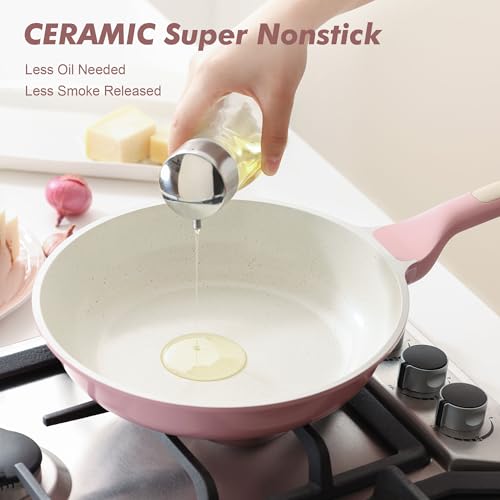 SENSARTE Nonstick Frying Pan Skillet with Lid, Omelet Pan with Cover, Healthy Egg Pan Chef's Pan, Kitchen Cooking Pan, PFOA Free (8inch + Glass Lid)