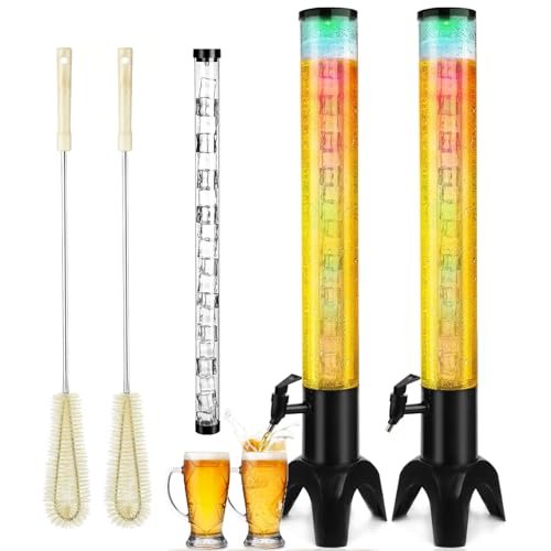 3L Beer Giraffe Tower Dispenser with Ice Tube, LED Light & Brush - 2 Pack