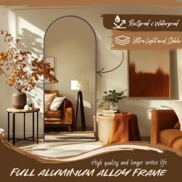 58-Inch Black Arched Full Length Floor Mirror with Stand, Full Body Reflection