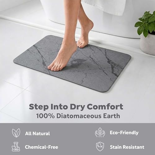 Gray Extra Large Diatomaceous Earth Bath Mat 32x20 Inch Non-Slip Absorbent Shower Mat