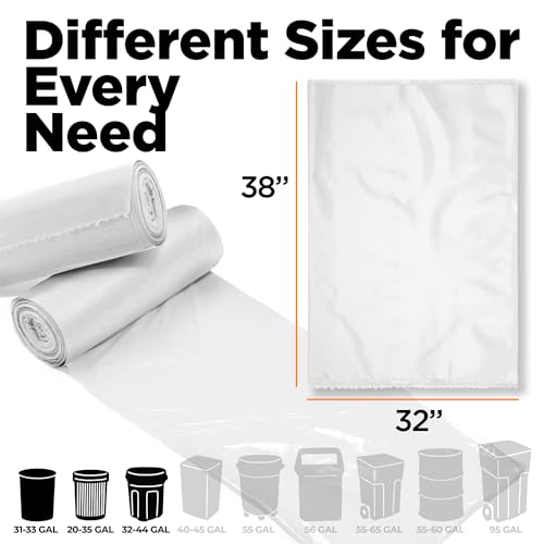 30-33 Gallon Heavy Duty Clear Trash Bags 250 Count - Leak-Proof, Tear-Resistant