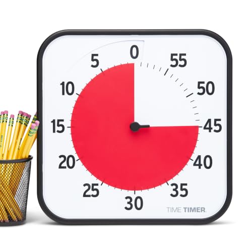 Kids Visual Timer 12 Inch Black & Red 60-Minute Desk & Classroom Clock with Dry Erase Card