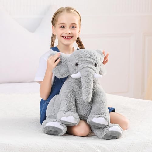 JellyMallow Gray Elephant Weighted Stuffed Animal 5 lbs, 16-Inch Plush Toy