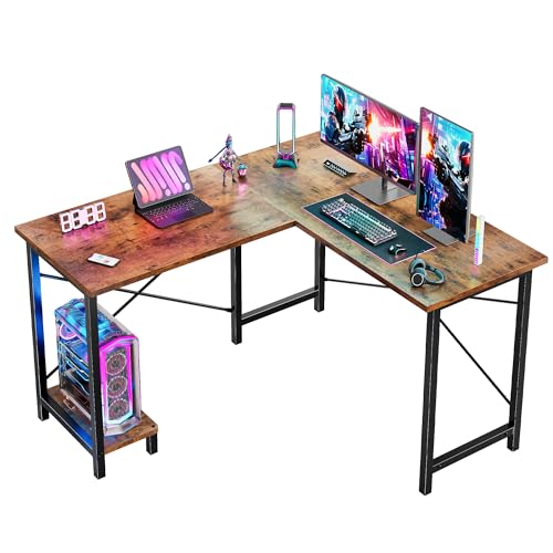 Brown 50-Inch Reversible L-Shaped Gaming & Office Desk with CPU Shelf