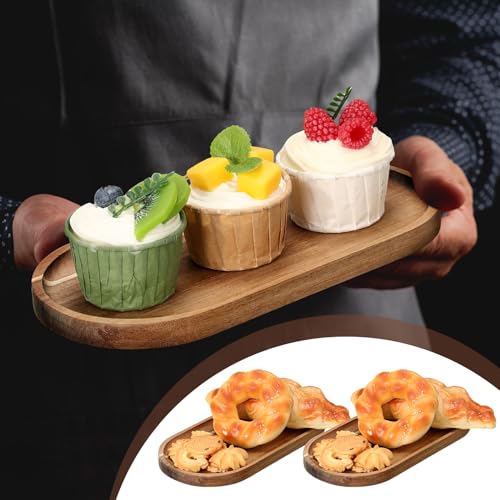 Wenqik 36 Pcs Acacia Wooden Serving Trays Oval 10x5 Inch - Durable & Stylish