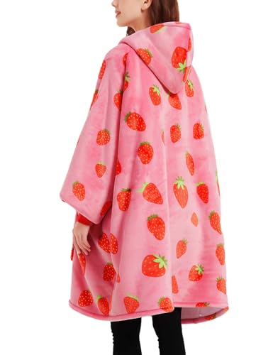 KFUBUO Wearable Blanket Hoodie for Adults with Pocket & Strawberry Print - Printing Strawberry Variant