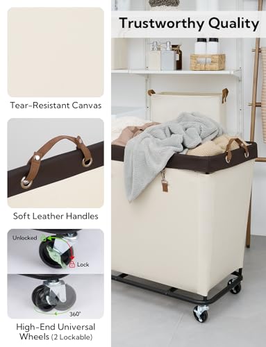Beige 320L Laundry Basket with Wheels - Rolling Hamper for Clothing