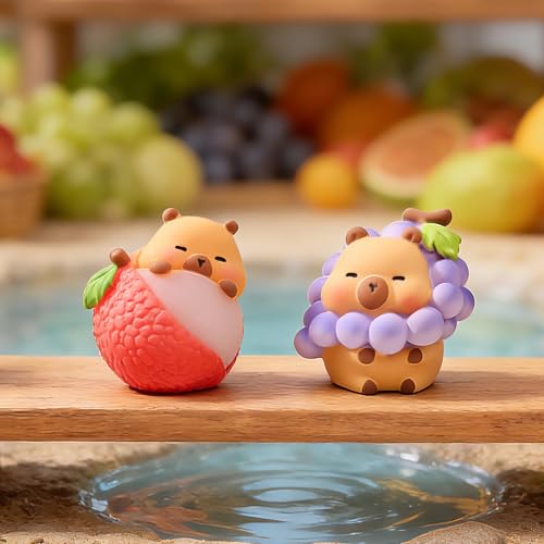 BEIMENWAI Fruits 8Pcs Capybara Collectible Figurines Hand-painted Resin Miniatures for Home & Office Decor
