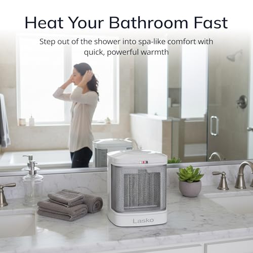 Lasko 8-Inch Ceramic Space Heater for Bathroom - CD08200, White