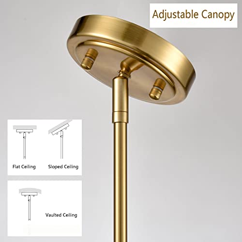HOLKIRT Modern Gold Pendant Light with Brass/Opal Glass Dome, Adjustable Height
