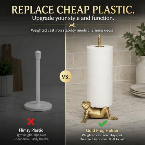 WallCharmers Gold Frog Paper Towel Holder & Metal Toilet Stand