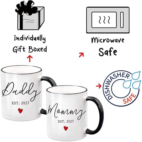 Dnuiyses First Time Parents Coffee Mug Set - Pregnancy Announcement Gift for New Daddy & Mommy