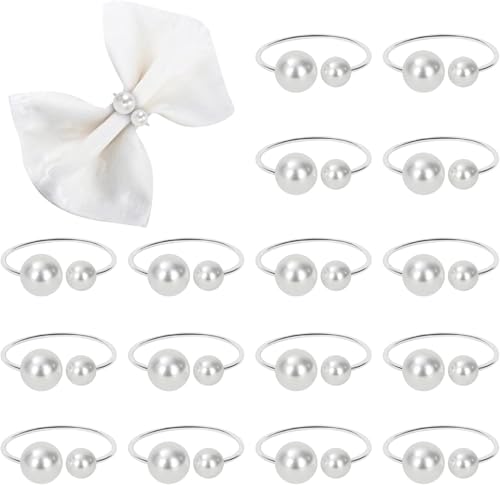 KPOSIYA Pearl Napkin Rings Set of 100 Silver Holder for Table Decor