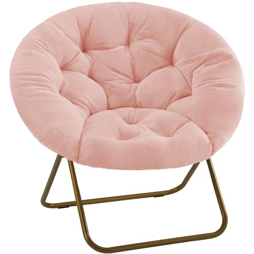 DUMOS Faux Fur Saucer Chair - 36 Inch Round Lounge Chair for Living Room, Soft Plush