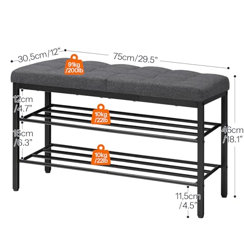 Entryway Shoe Bench with Cushion and Storage Shelf - Fits 6-8 Pairs