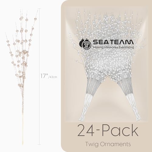 Sea Team 36-Pack Artificial Glitter Berry Stem Ornaments, Christmas