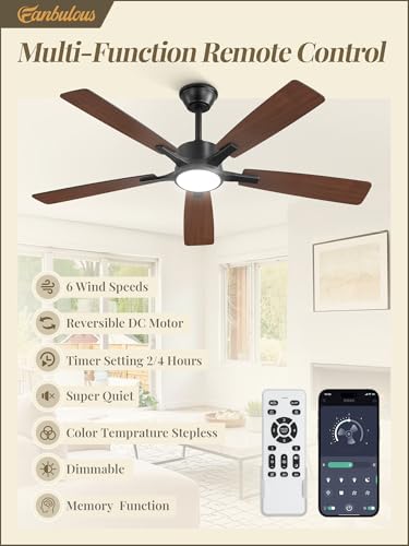 Fanbulous 52 Inch Ceiling Fan with Lights Black Remote & App Control