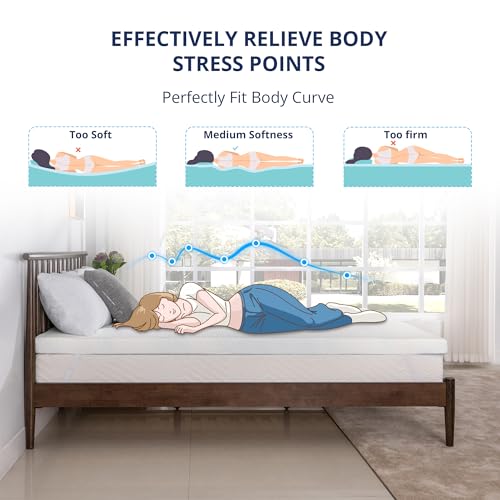 EGOHOME 3-Inch Twin Memory Foam Mattress Topper with Removable Cover – Cooling Gel Support