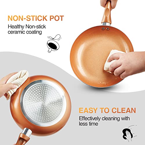 Nonstick Cookware Set with Copper Ceramic Coating - 11pcs, Stay Cool Handles - Variation HC2021-11A