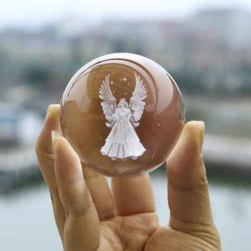 2.3in 3D Laser Guardian Angel Crystal Ball Paperweight with Stand 3D Engraving Crystal Praying Angel Gift Home Decor