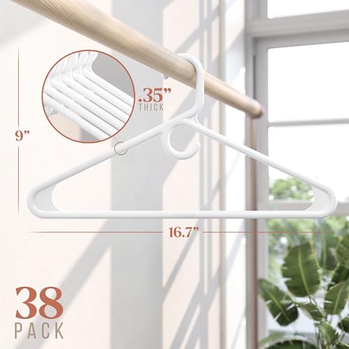 Heavy Duty Plastic Hangers 38 Pack - White Clothes Hangers for Coats & Jackets - Neaterize