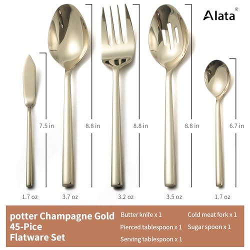 Champagne Gold 45-Piece Flatware Set for 8 - Forged Stainless Steel Modern Tableware