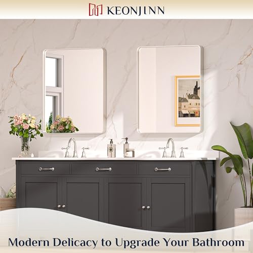 Keonjinn Brushed Nickel Bathroom Vanity Mirror 24 x 30 Inch Aluminum Frame - Variation of Brushed Nickel / 30"L x 24"W