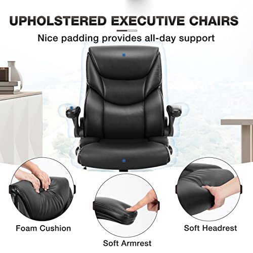 OLIXIS Black PU Leather Ergonomic Office Desk Chair with Flip-up Armrests
