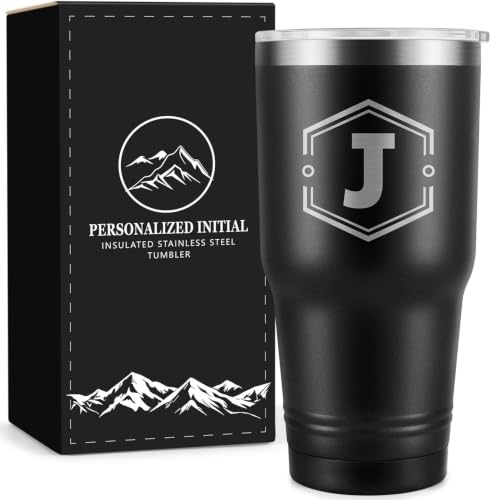 Personalized 30 oz Initial Tumbler Gift for Men – A-Z Monogram, Dad/Husband Son, Wasocol (Variation: J)