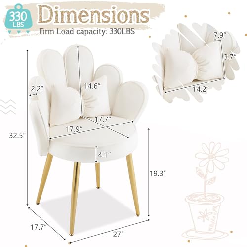 Petal Makeup Vanity Chair with Back - White Velvet & Flower Back Variation