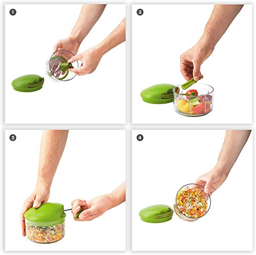 Vegetable Chopper with Stainless Steel Blades - 3-Cup Pull Chop, Food & Fruit Cutter, Non-Slip Base