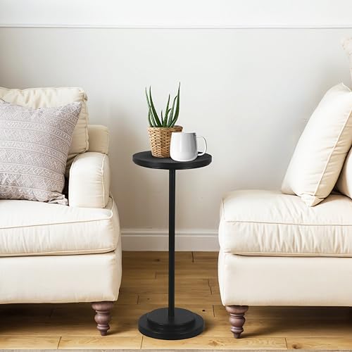 COVLON Black 2-Piece Round Pedestal Drink Side Tables for Living Room & Bedroom