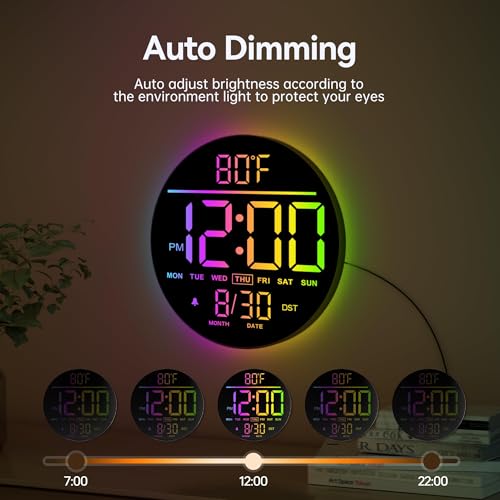 JALL 10" Large Digital Wall Clock with Remote, RGB Color, Big LED