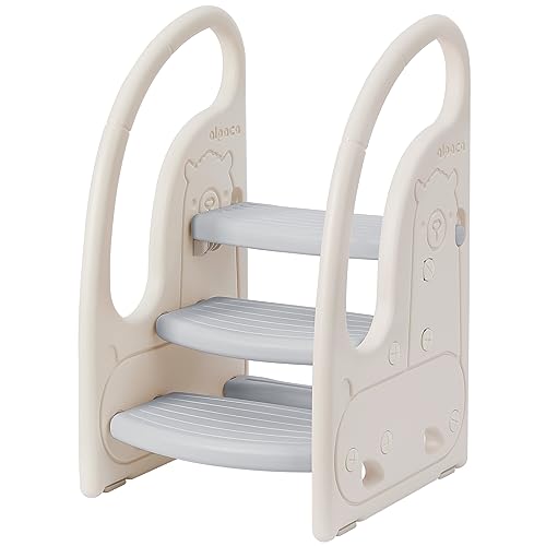 Onasti Kids 3 Step Toddler Stool - Grey Learning Tower for Kitchen Bathroom Potty Training & Independence
