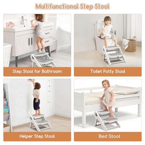 MoreFeel Gray Foldable Toddler Step Stool for Potty Training & Bathroom Sink