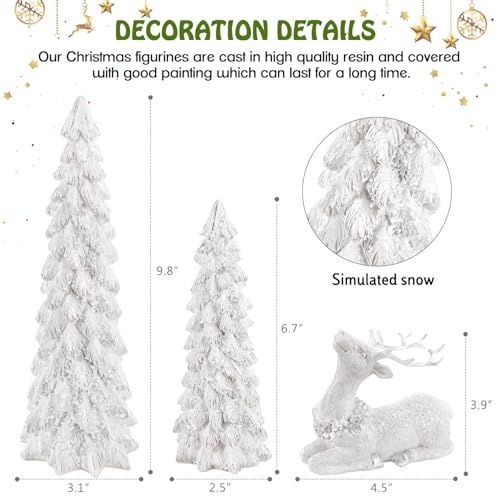 BINSUNS 3-Pack Christmas Tree & Reindeer Figurines Set in Silver - Resin Tabletop Decor