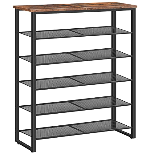 HOOBRO 6-Tier Shoe Rack with Rustic Brown & Black Finish, Large Capacity Entryway Shoe Organizer, 29.5"L x 11.2"W x 36.2"H