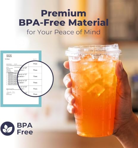 16 oz Clear Plastic Cups with Strawless Sip Lids - 200 Pack, Disposable To-Go Drinkware