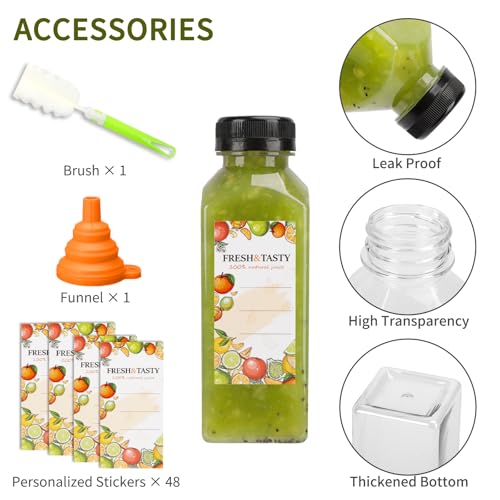 12oz Reusable Juice Bottles with Caps & Accessories - Durable Food-Grade PET, Pack of 45