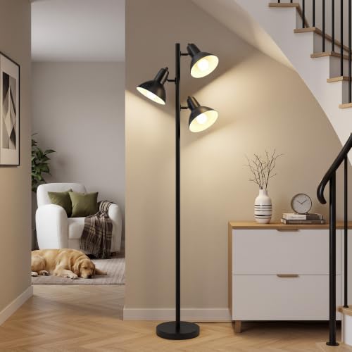 Black 67-Inch Tree Floor Lamp with 3 Adjustable Heads - Modern Living Room Lighting