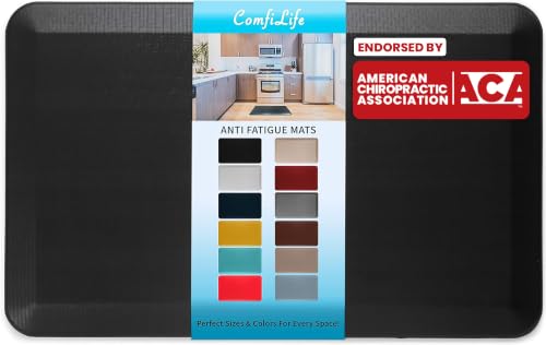 ComfiLife 20x32 Inch Anti Fatigue Floor Mat – Thick Cushioned Kitchen & Standing Desk Rug, Non-Slip, Stain-Resistant, Black