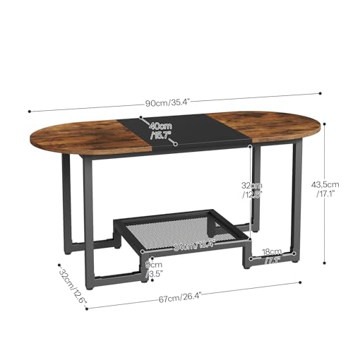HOOBRO Rustic Brown & Black Oval Coffee Table with 2-Tier Storage - Small Modern Center Table for Living Room & Bedroom